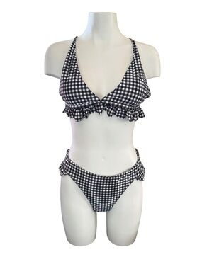 Black & White Gingham Ruffle Bikini Set - Women